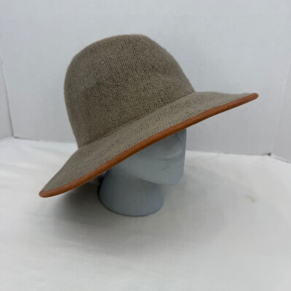 Wool Blend Knit Cloche Hat Taupe Brown Trim RN115485 One Size